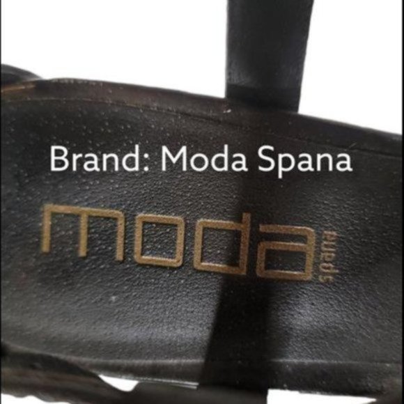 Moda Spana Women's Black Leather Slip On Open Toe Comfort High Heel Size 10M - Picture 8 of 8